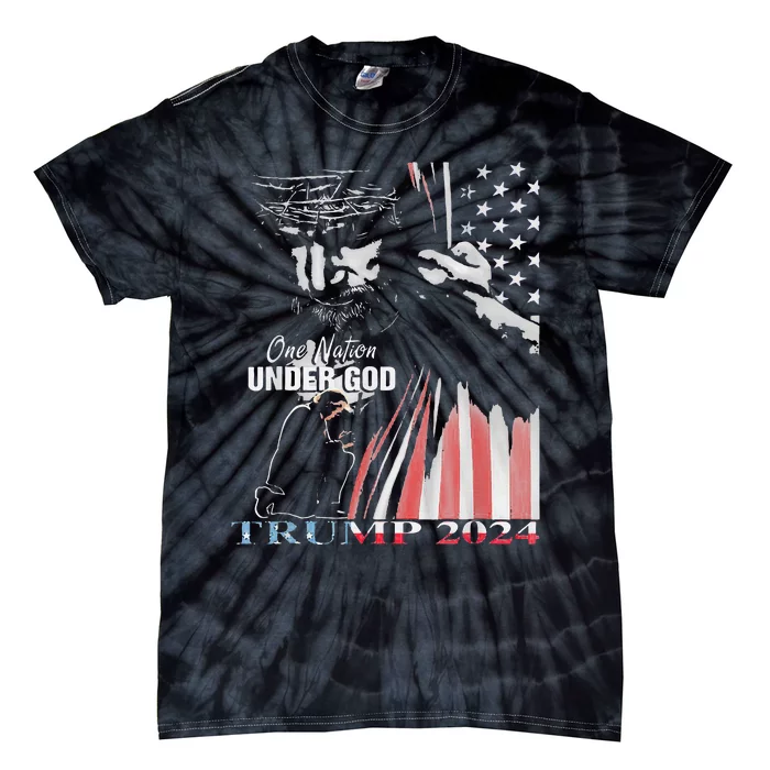 One Nation Under God Trump 2024 God American Flag Tie-Dye T-Shirt