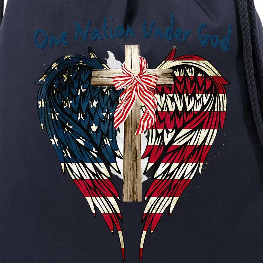 One Nation Under God Flag 4th Of July Patriotic Christian Drawstring Bag