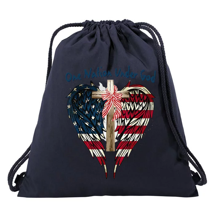 One Nation Under God Flag 4th Of July Patriotic Christian Drawstring Bag