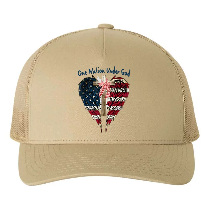 One Nation Under God Flag 4th Of July Patriotic Christian Yupoong Adult 5-Panel Trucker Hat