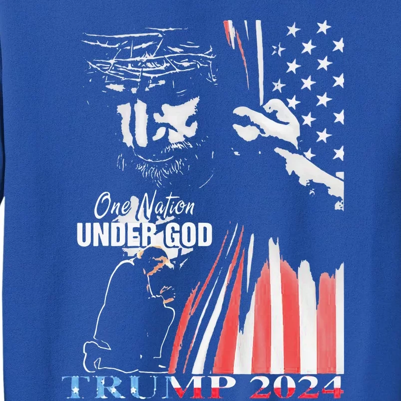 One Nation Under God Trump 2024 God American Flag Tall Sweatshirt