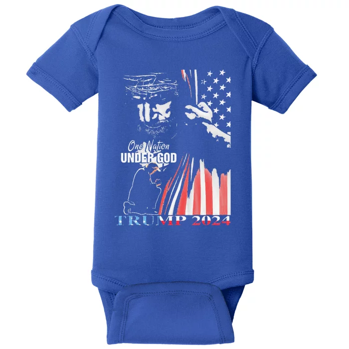 One Nation Under God Trump 2024 God American Flag Baby Bodysuit