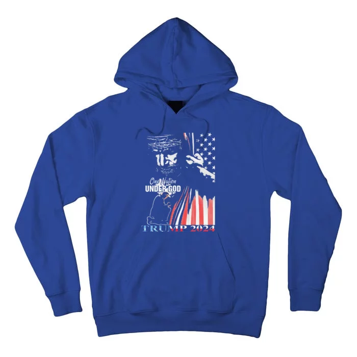 One Nation Under God Trump 2024 God American Flag Tall Hoodie