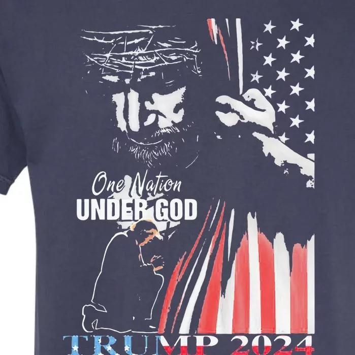 One Nation Under God Trump 2024 God American Flag Garment-Dyed Heavyweight T-Shirt