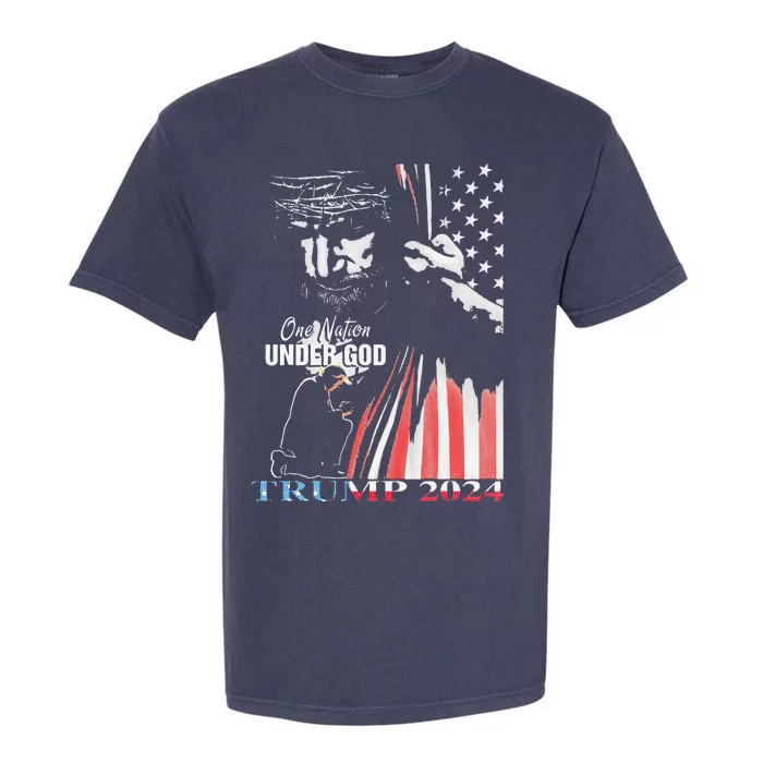 One Nation Under God Trump 2024 God American Flag Garment-Dyed Heavyweight T-Shirt