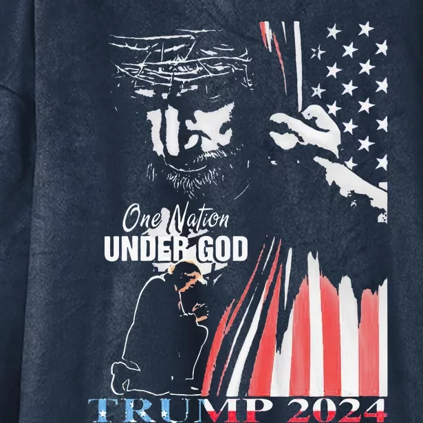 One Nation Under God Trump 2024 God American Flag Hooded Wearable Blanket