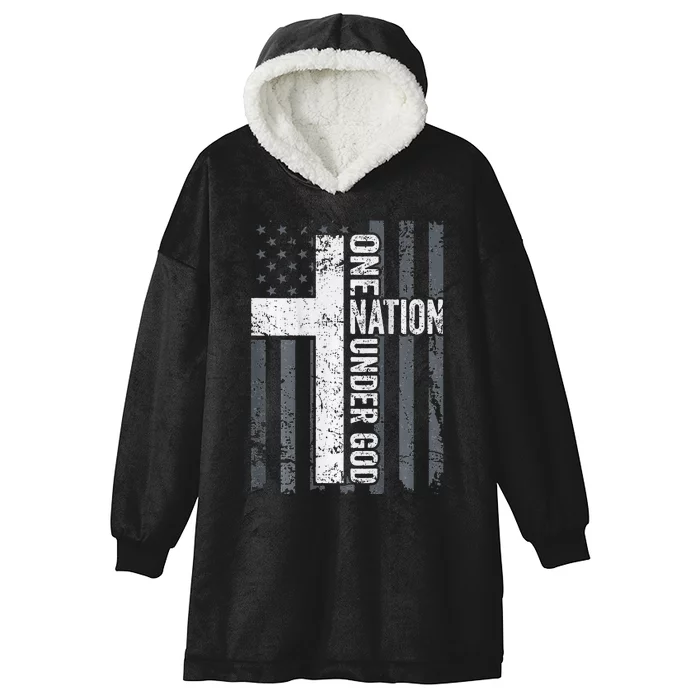 ONE NATION UNDER GOD Christian Worship Cross Flag Hooded Wearable Blanket