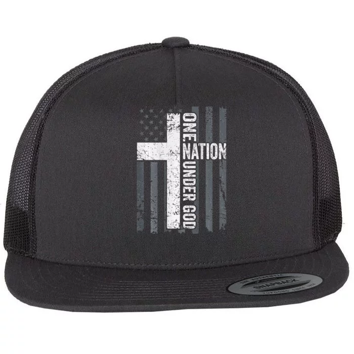 ONE NATION UNDER GOD Christian Worship Cross Flag Flat Bill Trucker Hat