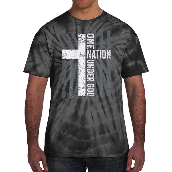 ONE NATION UNDER GOD Christian Worship Cross Flag Tie-Dye T-Shirt