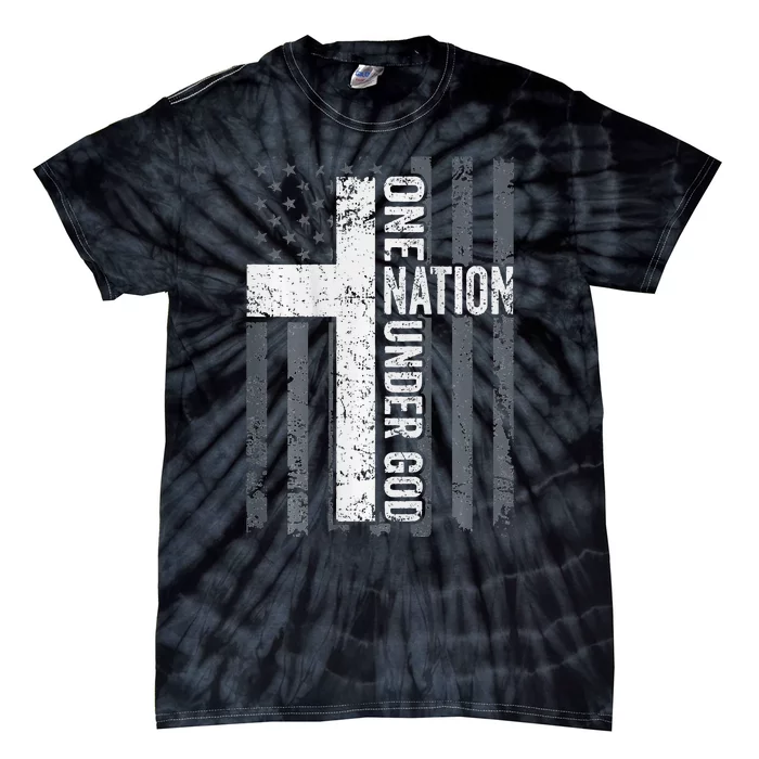 ONE NATION UNDER GOD Christian Worship Cross Flag Tie-Dye T-Shirt