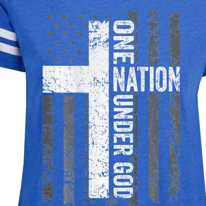 ONE NATION UNDER GOD Christian Worship Cross Flag Enza Ladies Jersey Football T-Shirt