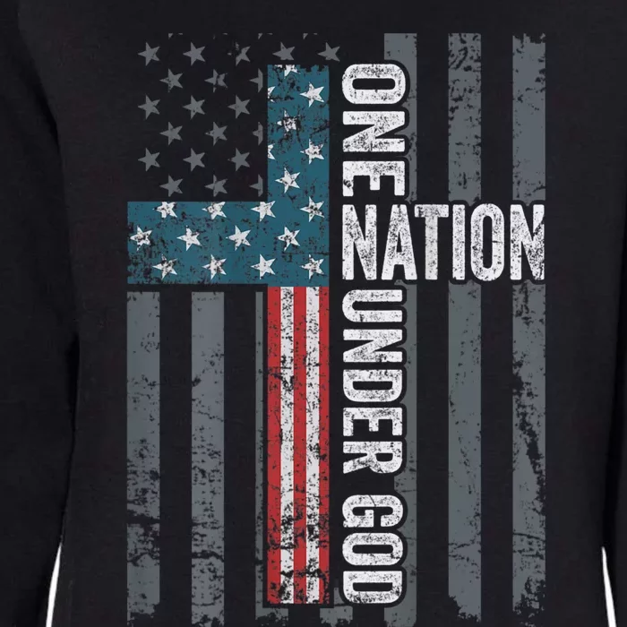 ONE NATION UNDER GOD USA Cross Flag Christian ON BACK Womens California Wash Sweatshirt