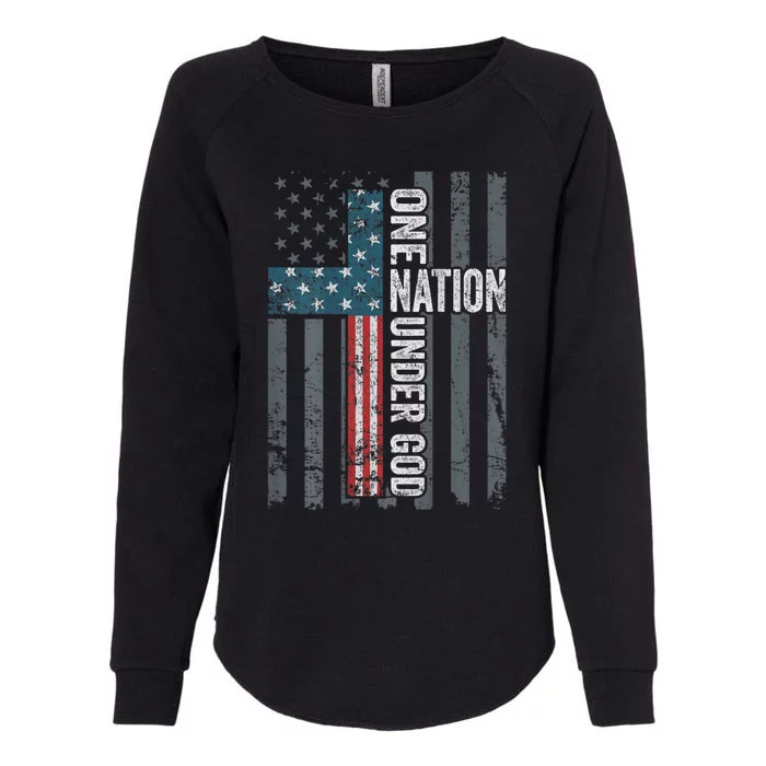 ONE NATION UNDER GOD USA Cross Flag Christian ON BACK Womens California Wash Sweatshirt