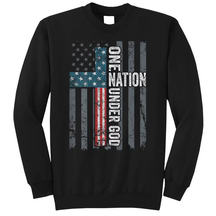 ONE NATION UNDER GOD USA Cross Flag Christian ON BACK Tall Sweatshirt