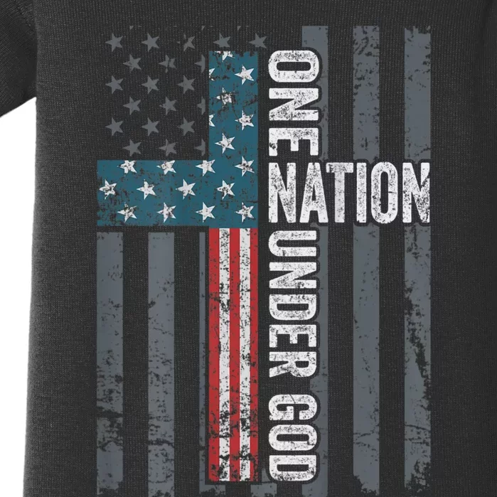 ONE NATION UNDER GOD USA Cross Flag Christian ON BACK Baby Bodysuit