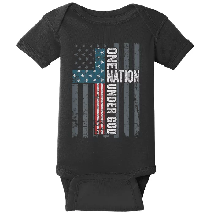 ONE NATION UNDER GOD USA Cross Flag Christian ON BACK Baby Bodysuit