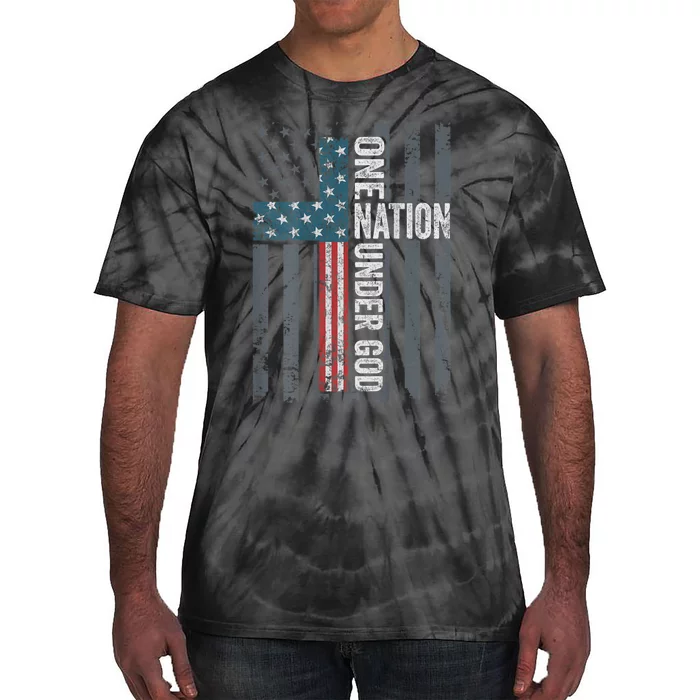 ONE NATION UNDER GOD USA Cross Flag Christian ON BACK Tie-Dye T-Shirt