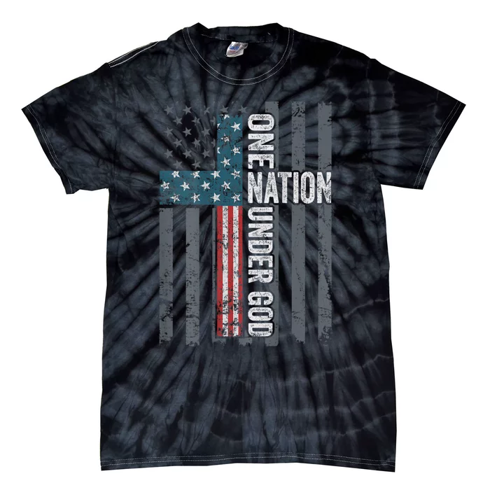 ONE NATION UNDER GOD USA Cross Flag Christian ON BACK Tie-Dye T-Shirt