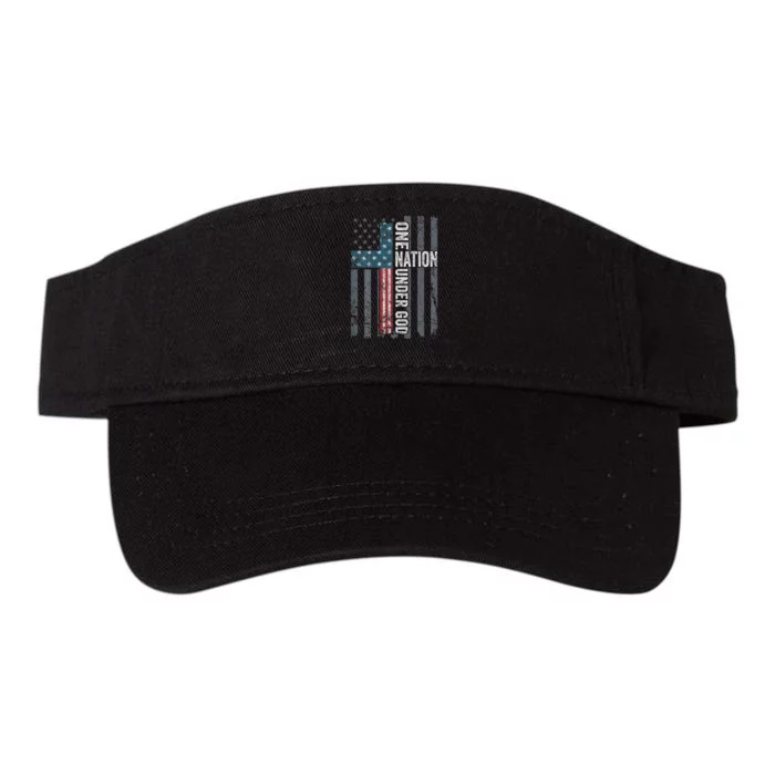 ONE NATION UNDER GOD USA Cross Flag Christian ON BACK Valucap Bio-Washed Visor