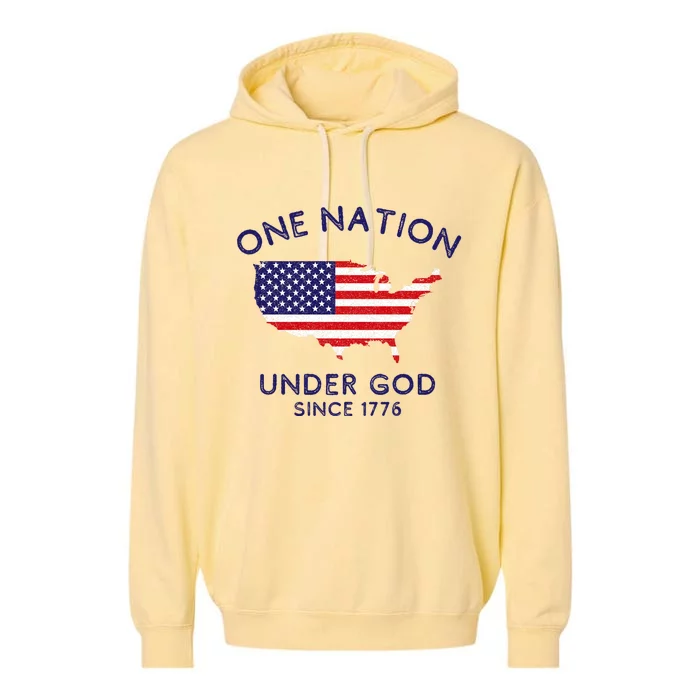 One Nation Under God Since 1776 Patriotic American July 4th Garment-Dyed Fleece Hoodie