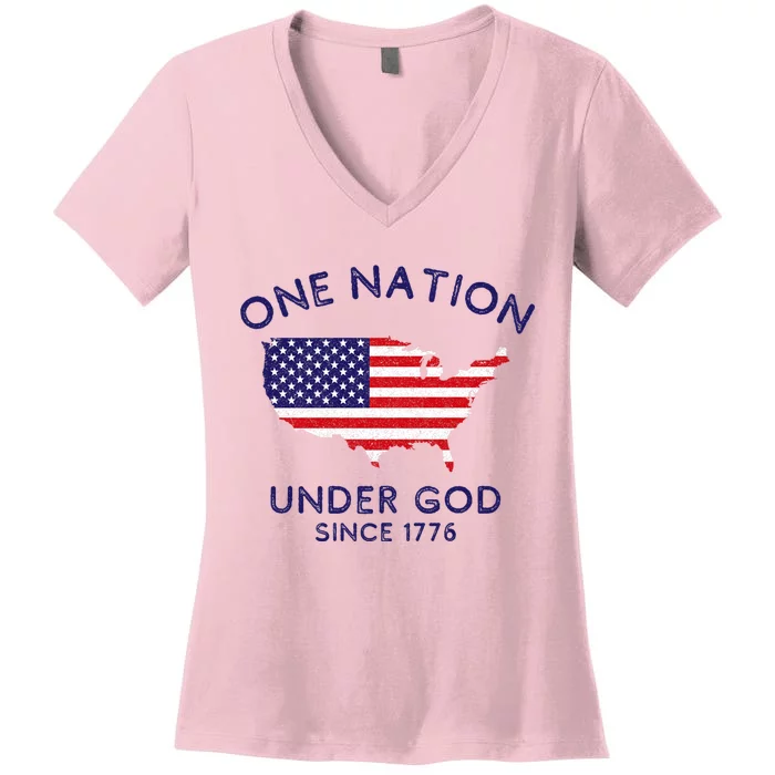 One Nation Under God Since 1776 Patriotic American July 4th Women's V-Neck T-Shirt