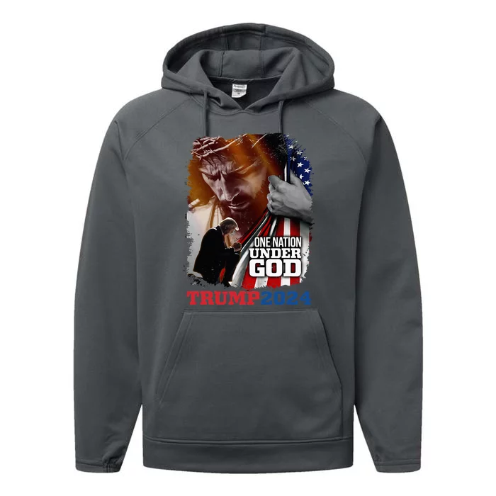 One Nation Under God President Trump 2024 America Christian Performance Fleece Hoodie