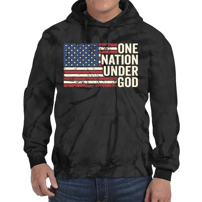 One Nation Under God Christian Usa Vintage American Flag Tie Dye Hoodie