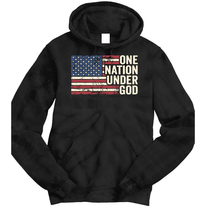 One Nation Under God Christian Usa Vintage American Flag Tie Dye Hoodie