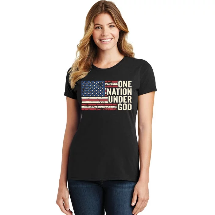 One Nation Under God Christian Usa Vintage American Flag Women's T-Shirt