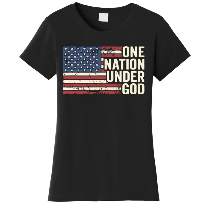 One Nation Under God Christian Usa Vintage American Flag Women's T-Shirt