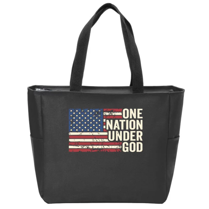 One Nation Under God Christian Usa Vintage American Flag Zip Tote Bag