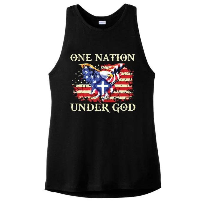 One Nation Under God Patriotic Usa Christian Ladies Tri-Blend Wicking Tank