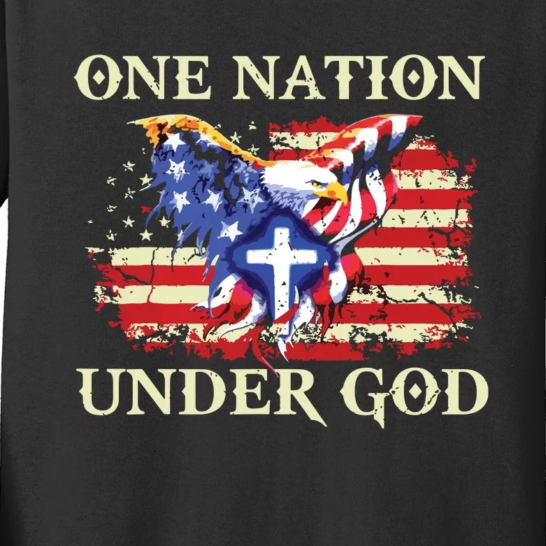 One Nation Under God Patriotic Usa Christian Kids Long Sleeve Shirt