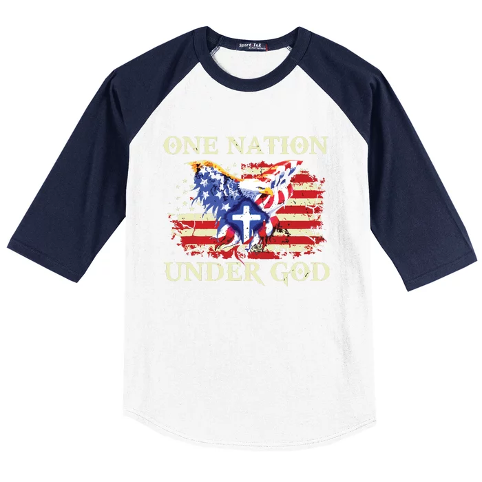 One Nation Under God Patriotic Usa Christian Baseball Sleeve Shirt