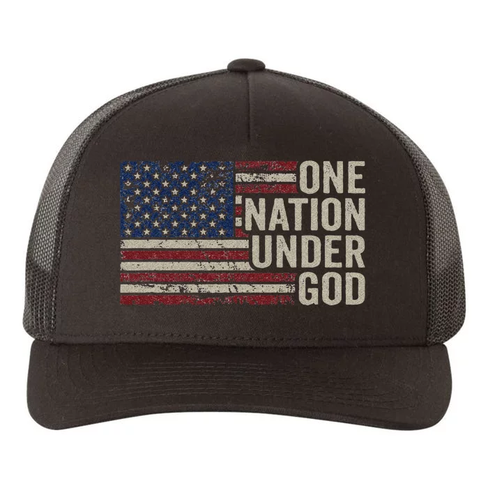 ONE NATION UNDER GOD Christian USA Vintage American Flag Yupoong Adult 5-Panel Trucker Hat