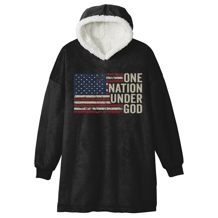 ONE NATION UNDER GOD Christian USA Vintage American Flag Hooded Wearable Blanket