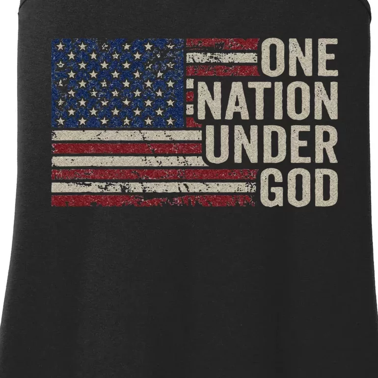 ONE NATION UNDER GOD Christian USA Vintage American Flag Ladies Essential Tank