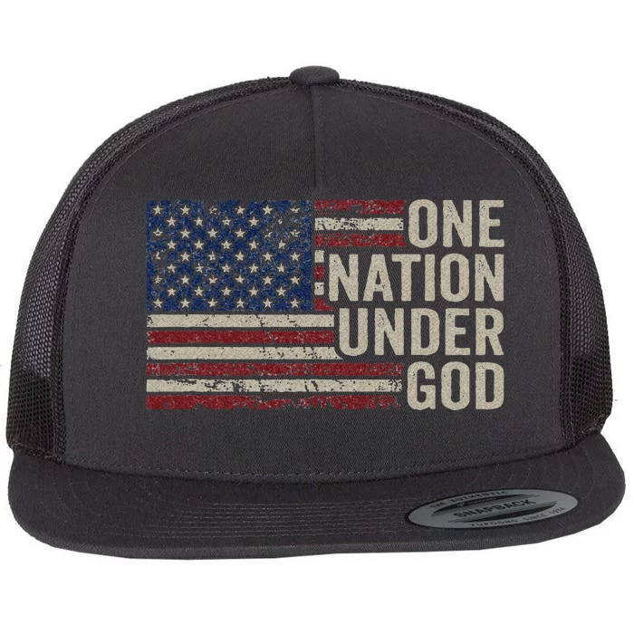 ONE NATION UNDER GOD Christian USA Vintage American Flag Flat Bill Trucker Hat