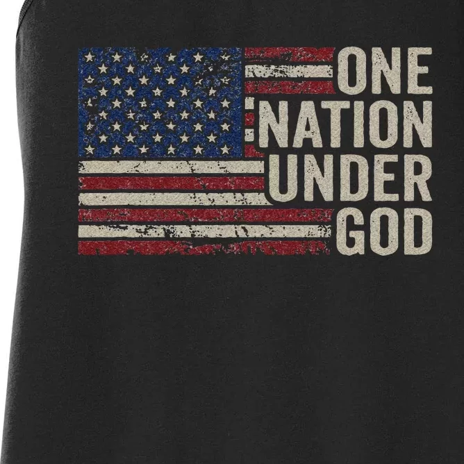 ONE NATION UNDER GOD Christian USA Vintage American Flag Women's Racerback Tank