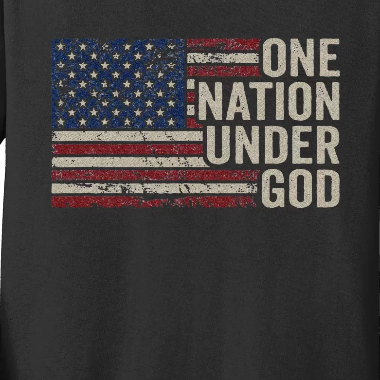 ONE NATION UNDER GOD Christian USA Vintage American Flag Kids Long Sleeve Shirt