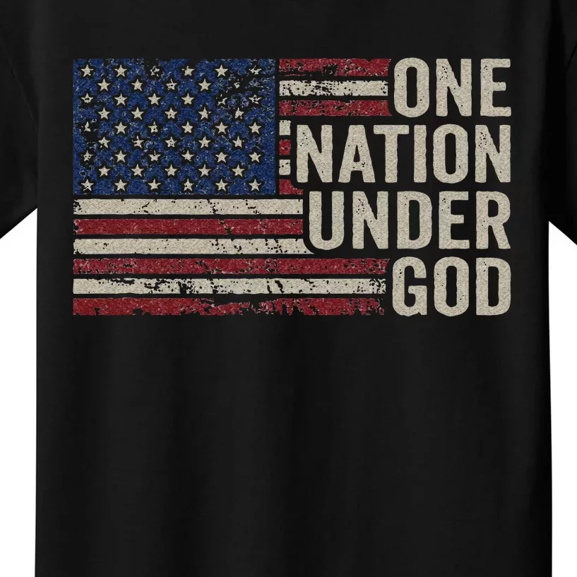 ONE NATION UNDER GOD Christian USA Vintage American Flag Kids T-Shirt