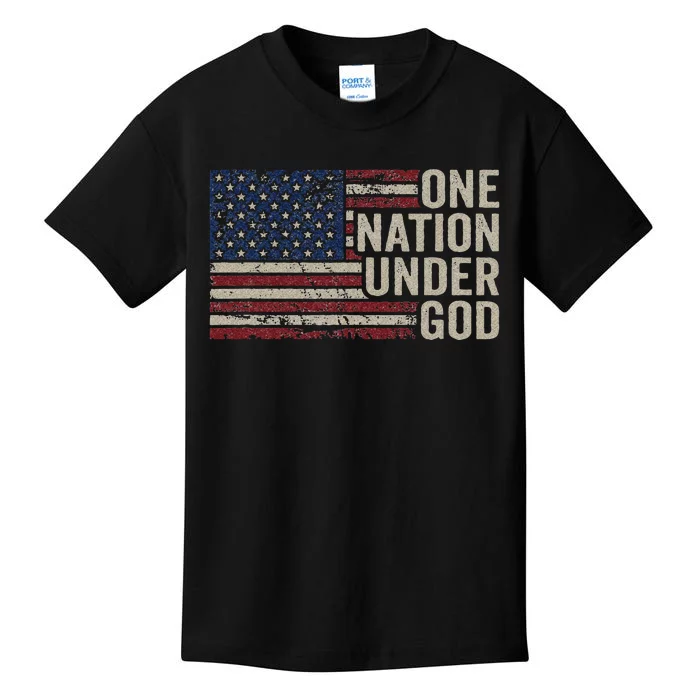 ONE NATION UNDER GOD Christian USA Vintage American Flag Kids T-Shirt