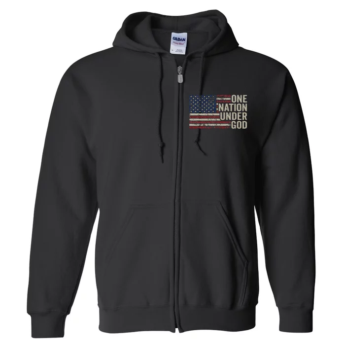 ONE NATION UNDER GOD Christian USA Vintage American Flag Full Zip Hoodie