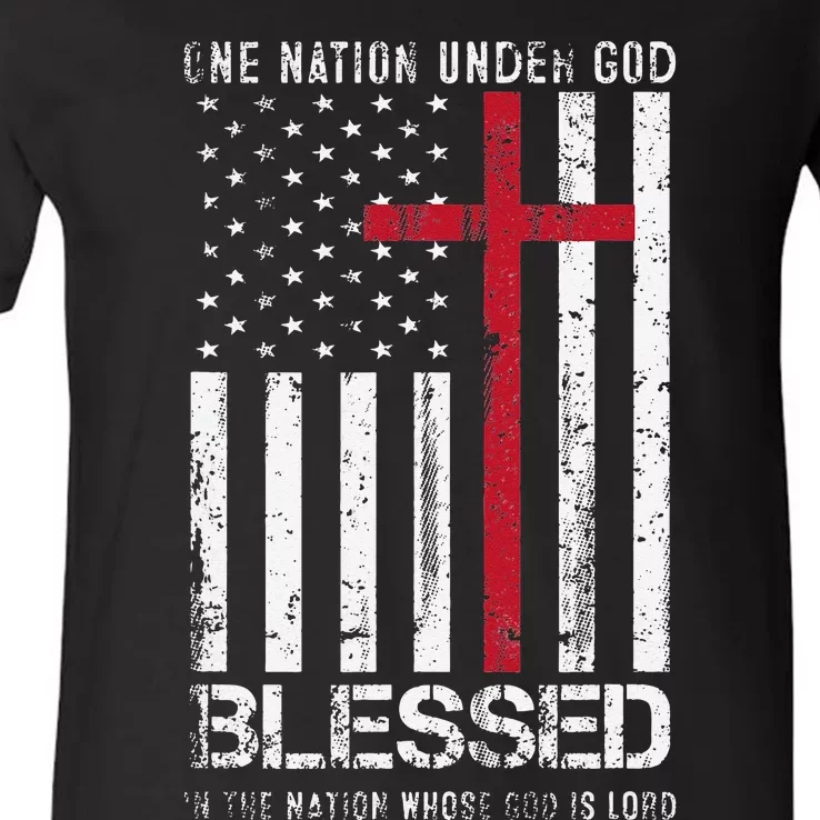 One Nation Under God American Flag Patriotic Christian V-Neck T-Shirt