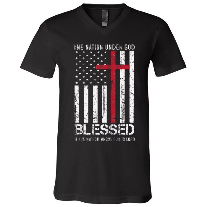 One Nation Under God American Flag Patriotic Christian V-Neck T-Shirt