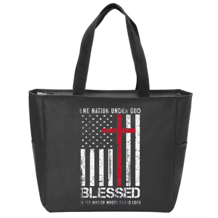 One Nation Under God American Flag Patriotic Christian Zip Tote Bag