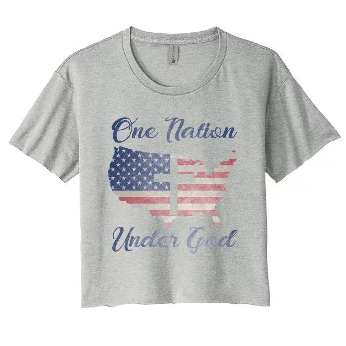 One Nation Under God Christian Cross American Flag Usa Map Gift Women's Crop Top Tee