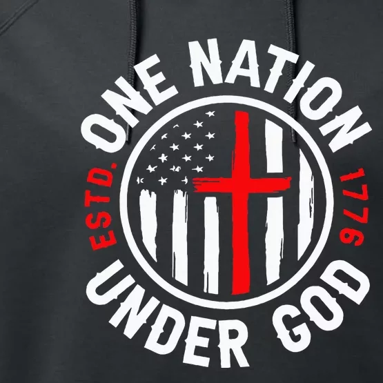 One Nation Under God American Flag Patriotic 4th Of July Performance Fleece Hoodie