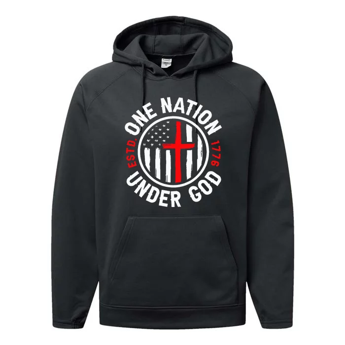 One Nation Under God American Flag Patriotic 4th Of July Performance Fleece Hoodie