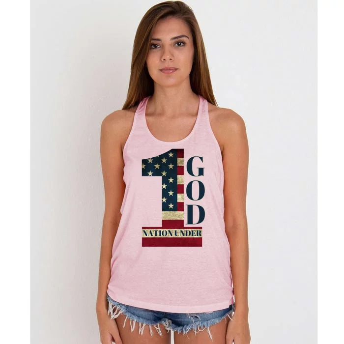 One Nation Under God Patriotic Gift Women's Knotted Racerback Tank